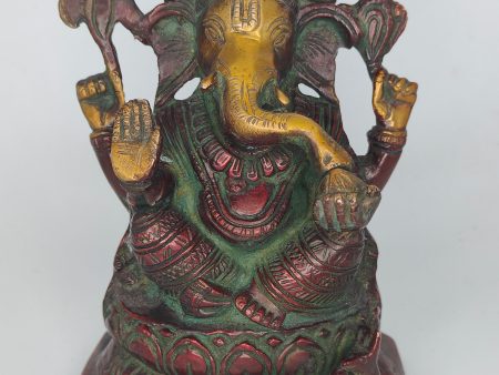 Brass Ganesha Statue- Red, Green and Gold Sale