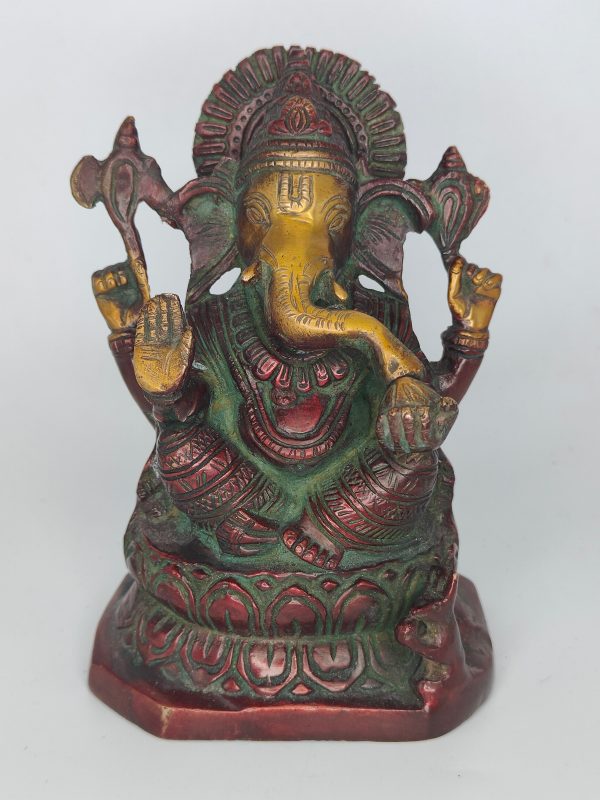 Brass Ganesha Statue- Red, Green and Gold Sale