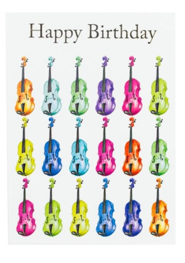 Multicoloured Violins Happy Birthday Card Online now