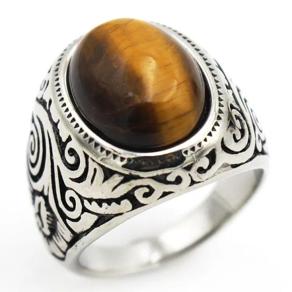 Carved Design Gemstone Ring on Sale