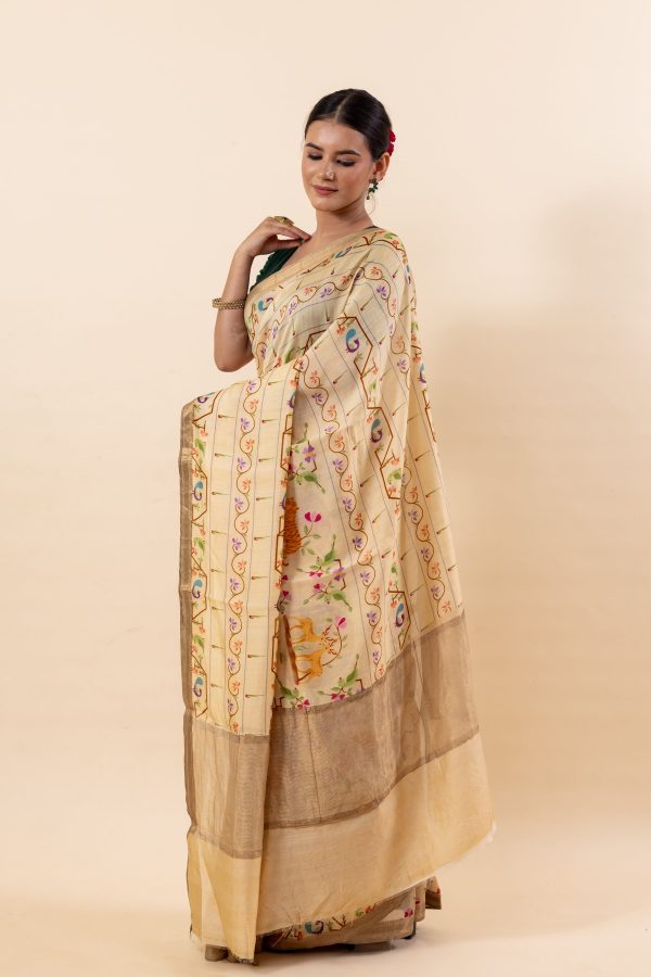 Beige Chiniya Silk Saree Discount