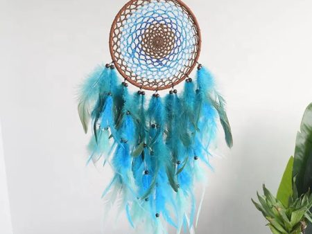 Blue   Green   white Feathers - Crochet Circle Dream Catcher Discount