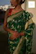 Bottle Green Rupa Zari Fekua Silver Zari Saree Cheap