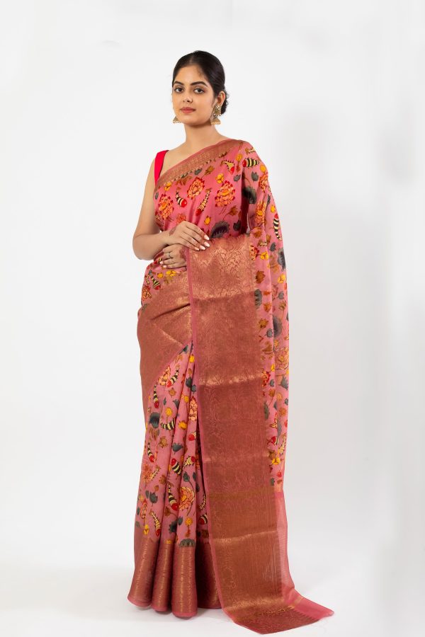 Gajri Chiniya Silk Saree with digital print Sale