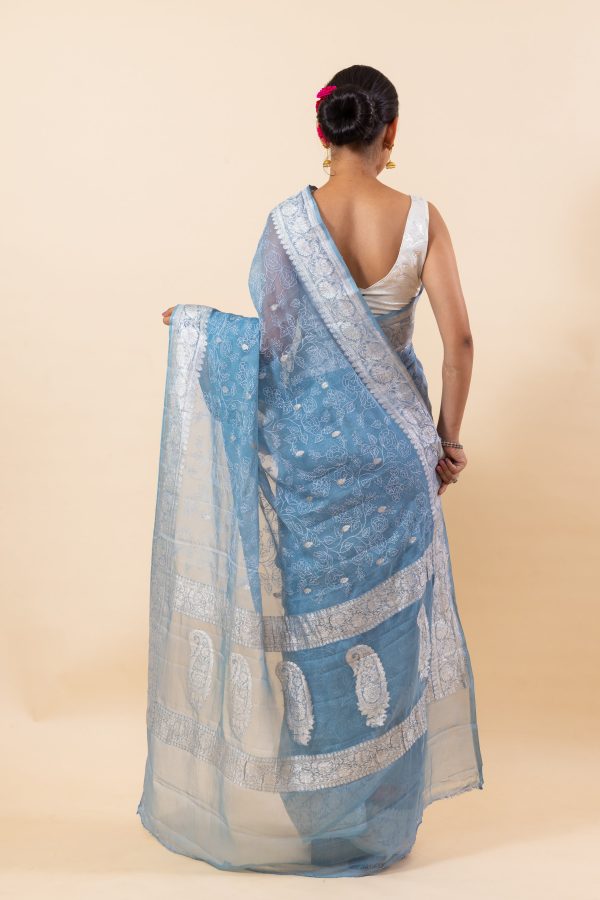 Bluish Grey Chiffon Saree Online Sale