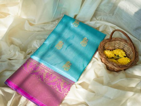 Aqua Katan Silk Jari Border Saree Sale