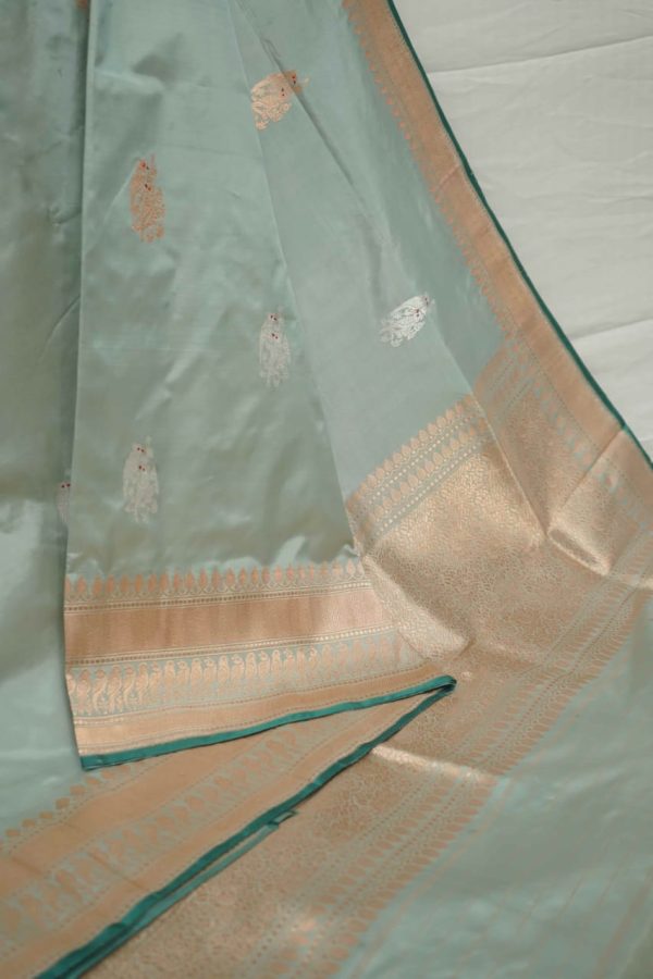 Blue Gray Katan Silk Saree Online Sale