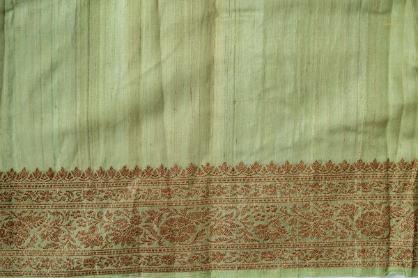 Pure Tusser Plain Saree With Antique Zari Border For Cheap