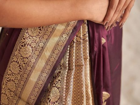 Wine Kadhua Buti With Laccha Border Katan Silk Saree Cheap