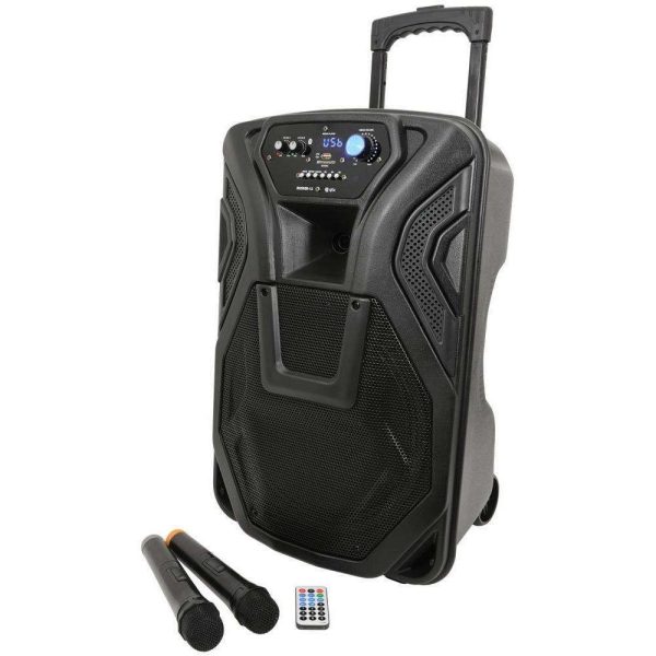 QTX Busker 12 rechargeable Active speaker with 2x VHF Mics, Media Player & Bluetooth® on Sale