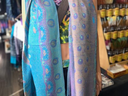 Baby Blue Reversable Peacock Pashmina For Cheap