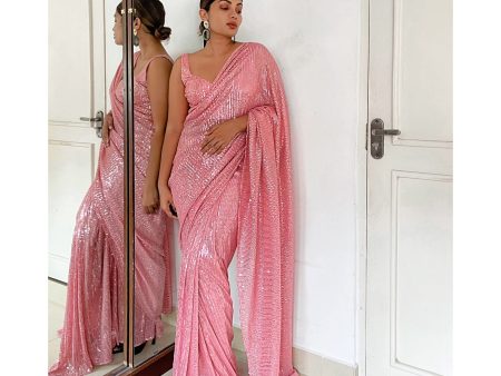 BLUSH FULL SEQUIN SARI For Sale