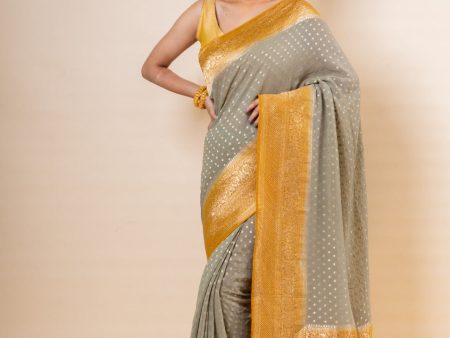 Ash Grey Georgette Saree For Cheap