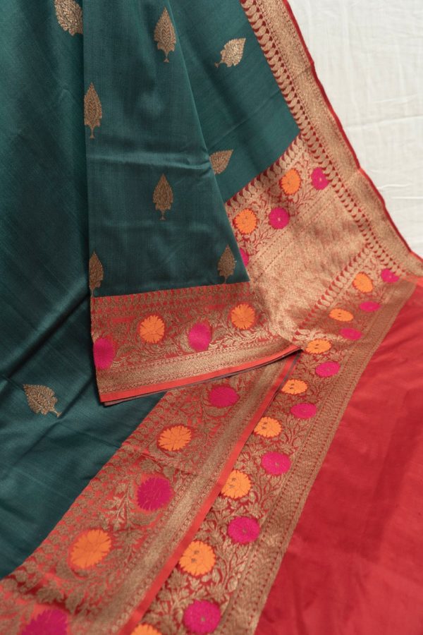 Dark Bottle Green Tussar Saree Fashion