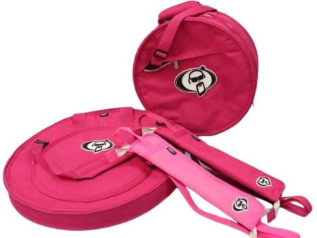 Protection Racket Limited Edition Dark Pink Drum Bag Pack (14  x5.5  Snare Bag, 22  Cymbal Bag with Backpack and Stick Bag) Hot on Sale