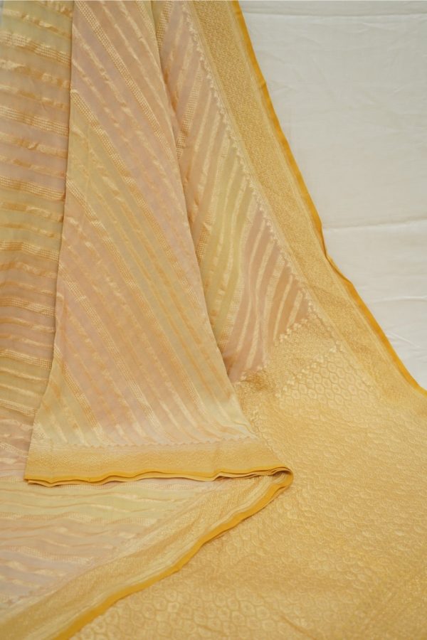 Shaded Peach Yellow Khaddi Chiffon Saree Online Sale