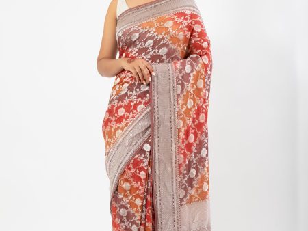 Khaddi Chiffon rangkat silver zari saree on Sale