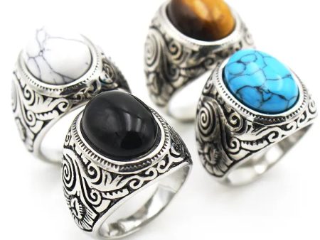 Carved Design Gemstone Ring on Sale