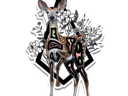 Cottagecore Deer and Flowers Vinyl Sticker | 3.5  on Sale