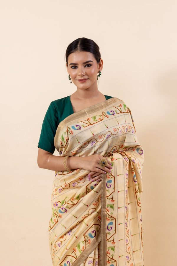 Beige Chiniya Silk Saree Discount