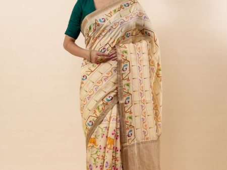 Beige Chiniya Silk Saree Discount