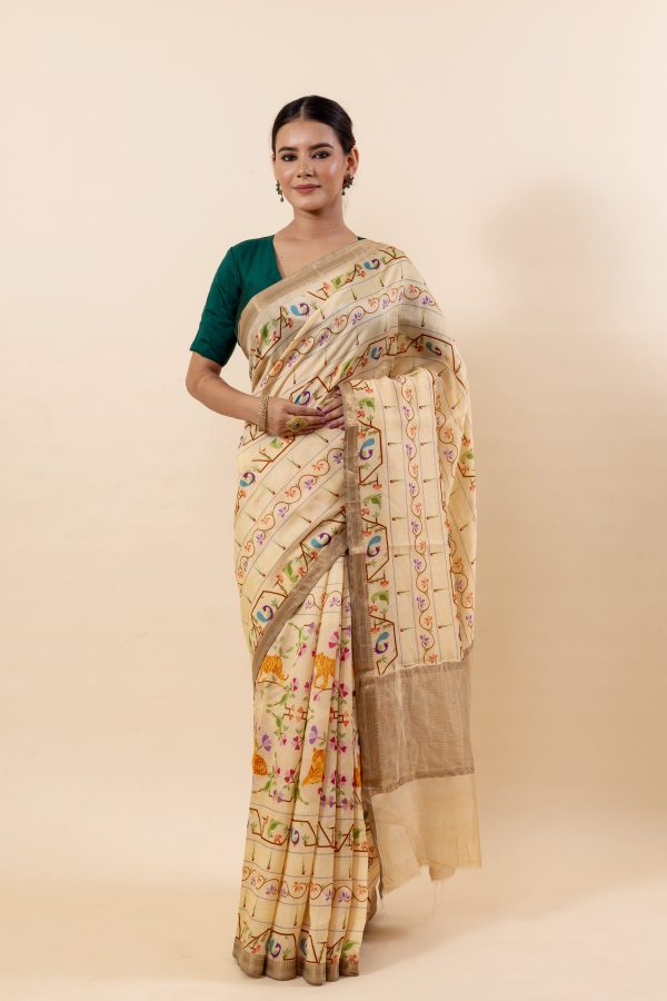 Beige Chiniya Silk Saree Discount