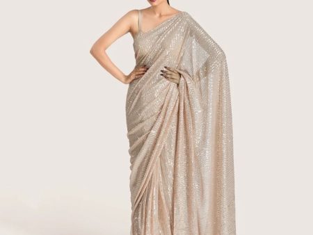 CREAM SEQUIN SARI Online Sale